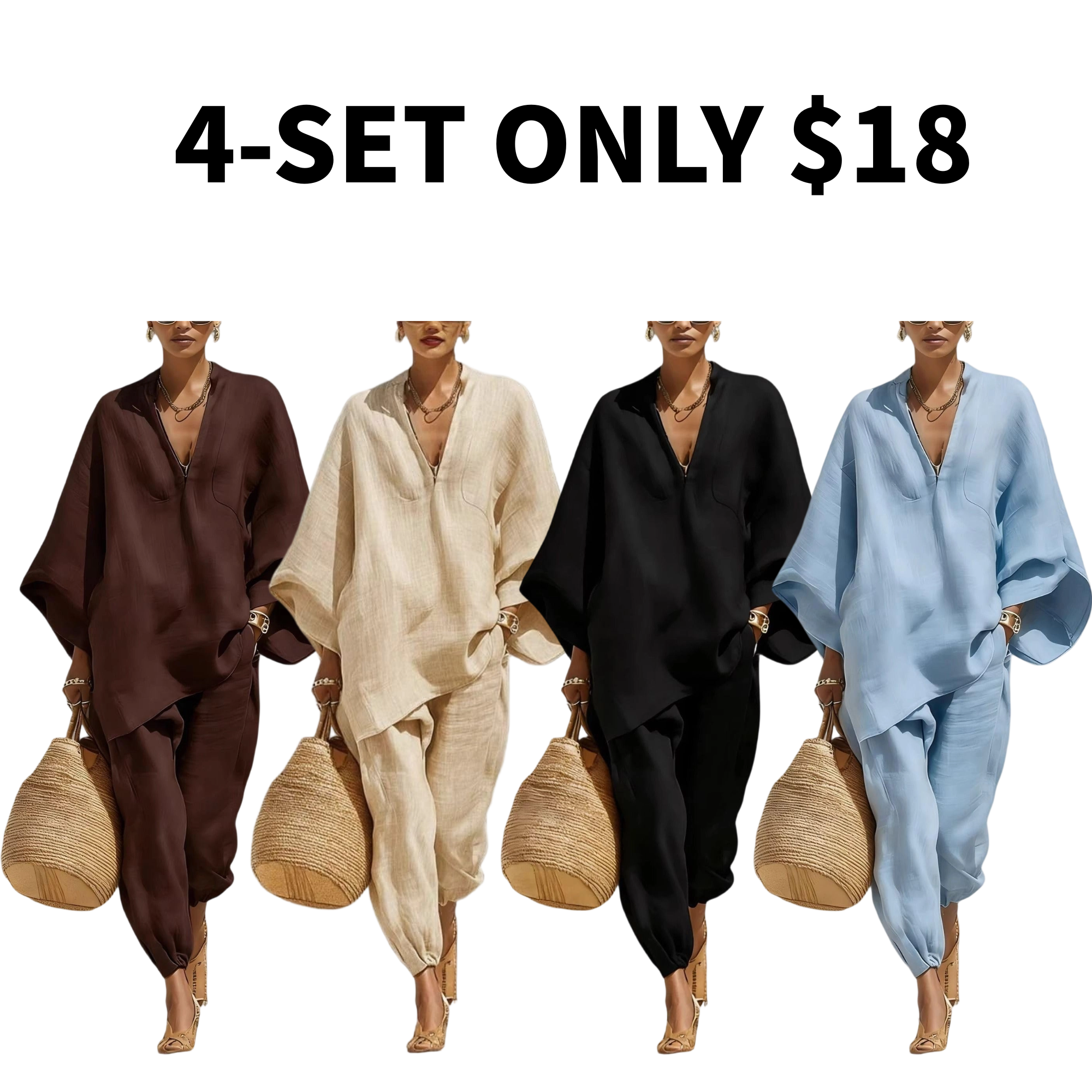 Women V Neck Top & Jogger Pants Two Piece Outfit