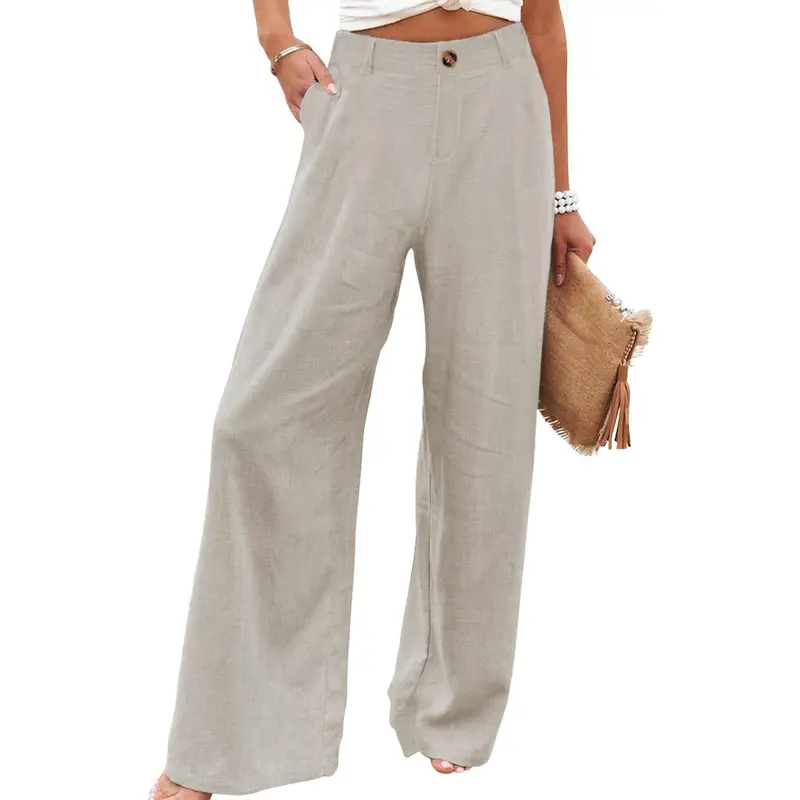 【Limited-Time Special Offer】Women's Cotton Linen Wide Leg Pants Casual Button Up High Waisted Trousers Loose Comfy Spring Summer Womenswear SummerVibes Bohemian Bottoms Minimalist