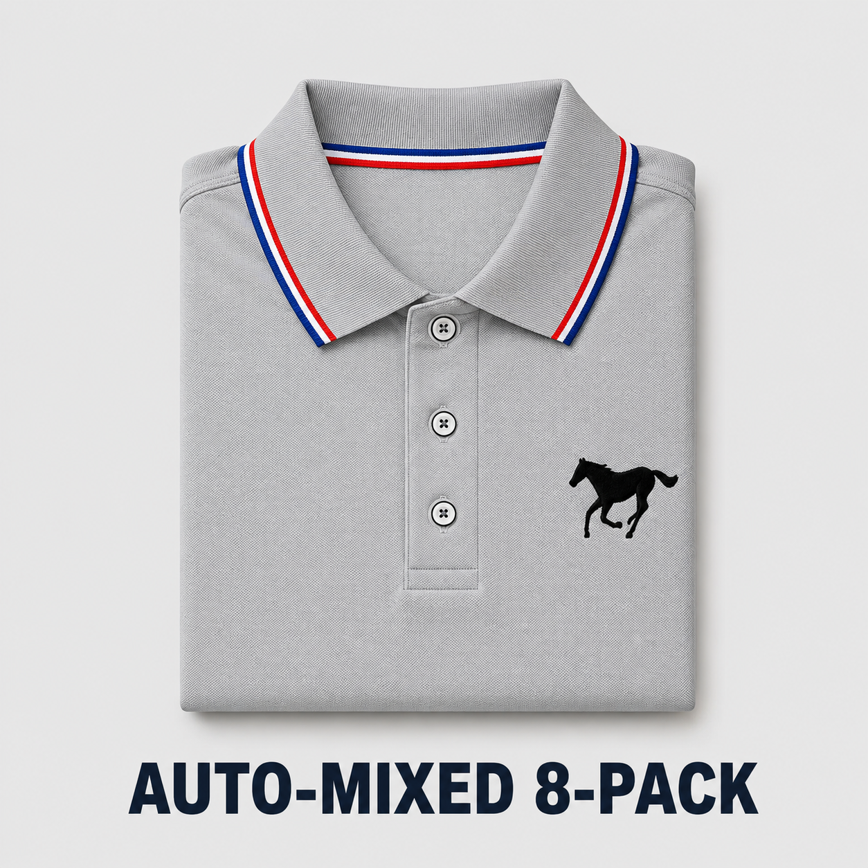Men's Polo Shirt Set, Polo Style, Casual Fashion, Solid-Color Fitted Short-Sleeve Horse-Print Polo with Contrast Collar, Breathable Shirts for Daily Wear and Golf, Menswear