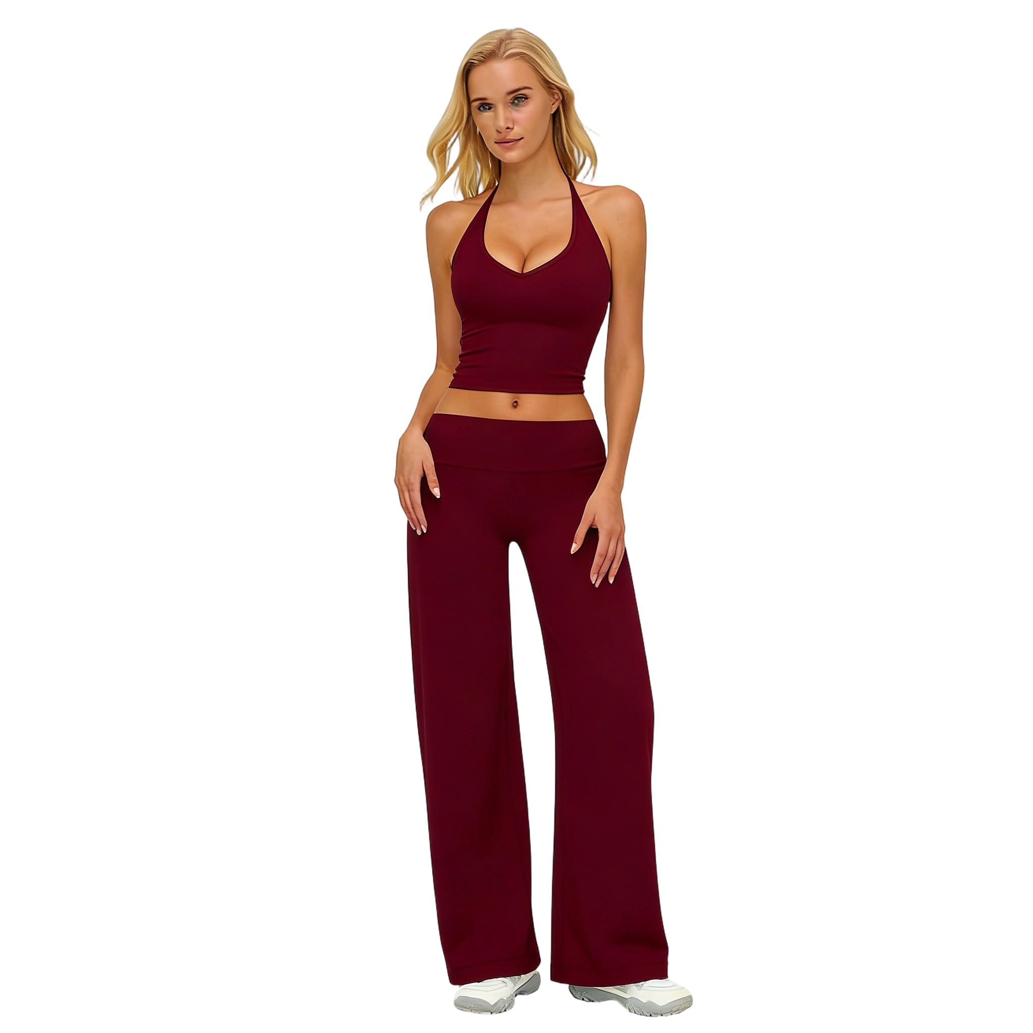 Women’s Stylish Crop Cami Top & Flare Leg Pants Sports Set