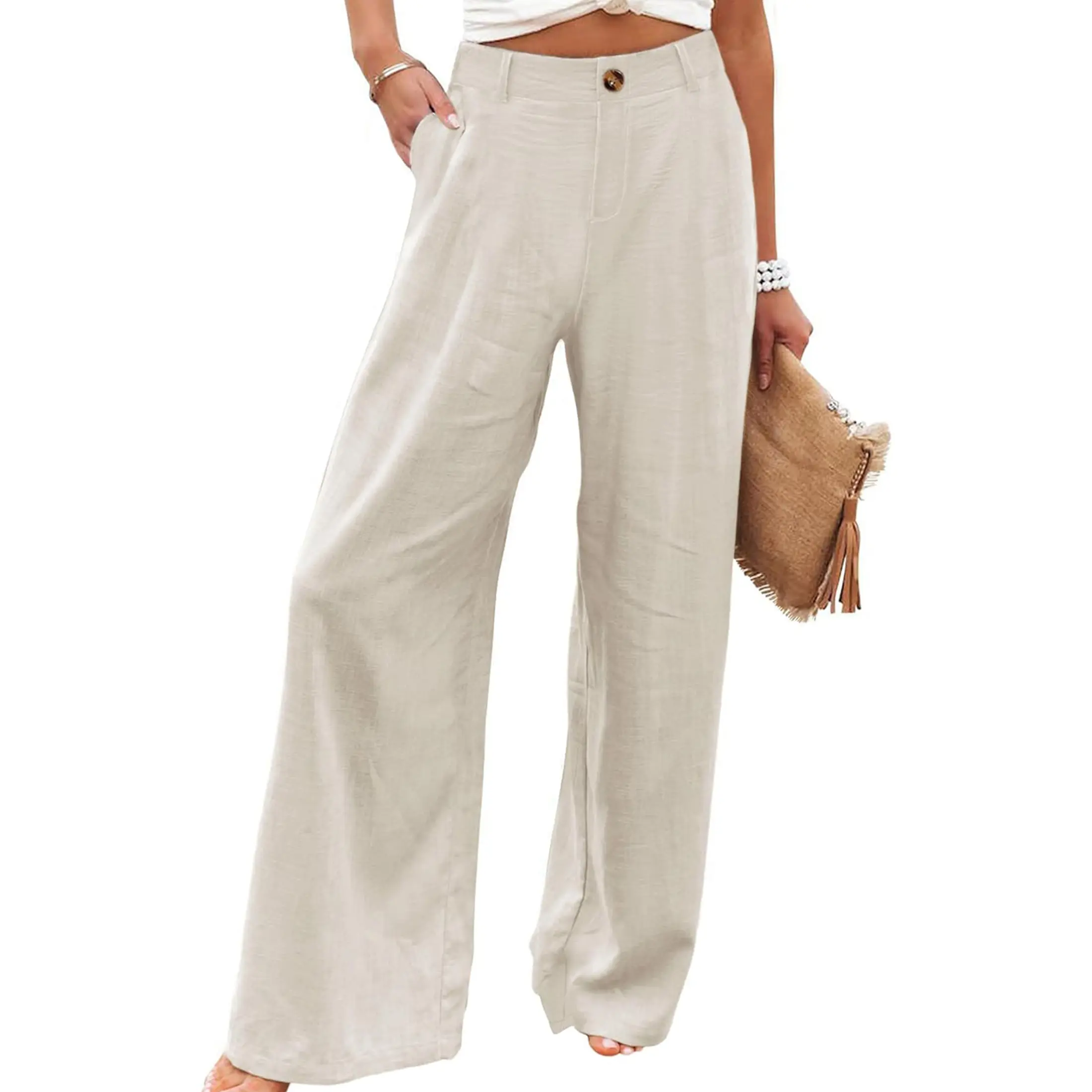 UANEO Women's Cotton Linen Wide Leg Pants Casual Button Up High Waisted Trousers Loose Comfy Spring Summer Womenswear SummerVibes Bohemian Bottoms Minimalist