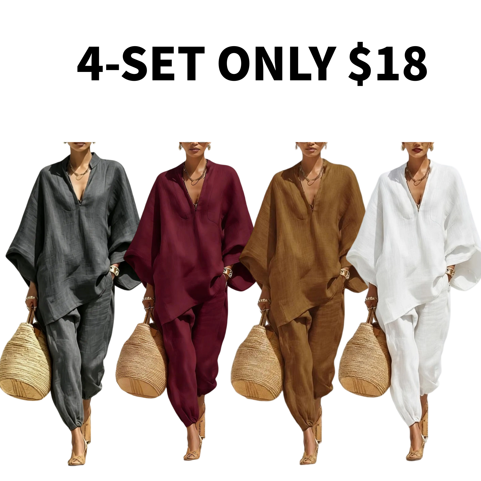 Women V Neck Top & Jogger Pants Two Piece Outfit