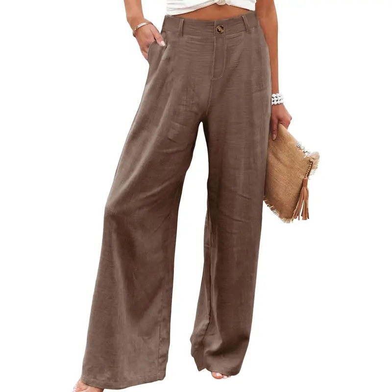 【Limited-Time Special Offer】Women's Cotton Linen Wide Leg Pants Casual Button Up High Waisted Trousers Loose Comfy Spring Summer Womenswear SummerVibes Bohemian Bottoms Minimalist