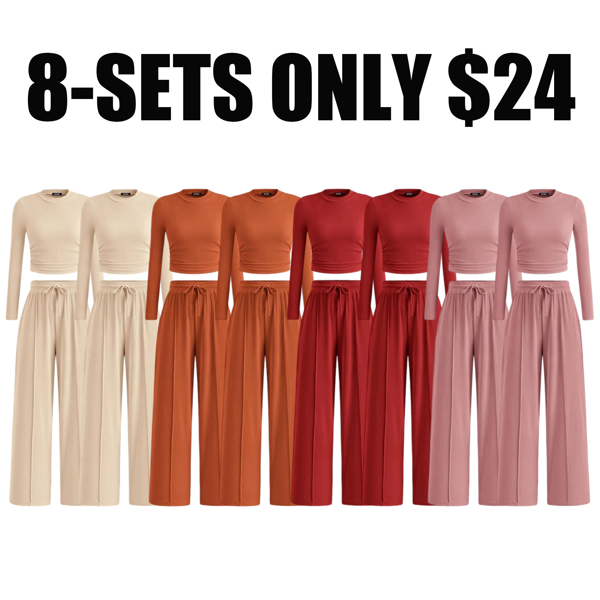 Women's Fall 2-Piece Set – Ribbed Knit Long Sleeve Crop Top & Wide-Leg Pants