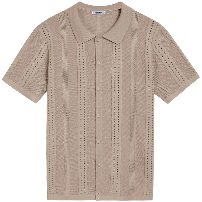 COOFANDY Men's Knit Shirts Short Sleeve Button Down Polo Shirt Fashion Casual Summer Beach Shirts Menswear Top