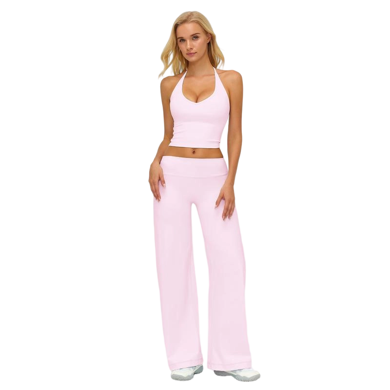 Women’s Stylish Crop Cami Top & Flare Leg Pants Sports Set