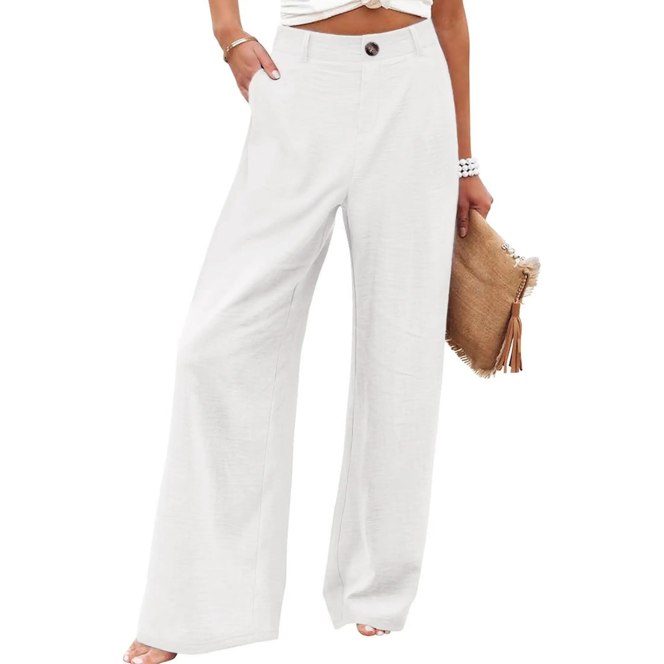 【Limited-Time Special Offer】Women's Cotton Linen Wide Leg Pants Casual Button Up High Waisted Trousers Loose Comfy Spring Summer Womenswear SummerVibes Bohemian Bottoms Minimalist