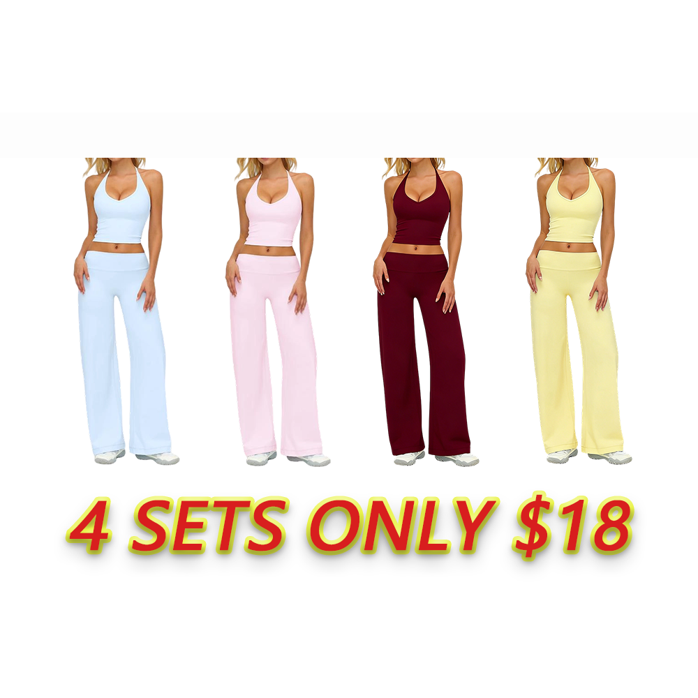 Women’s Stylish Crop Cami Top & Flare Leg Pants Sports Set