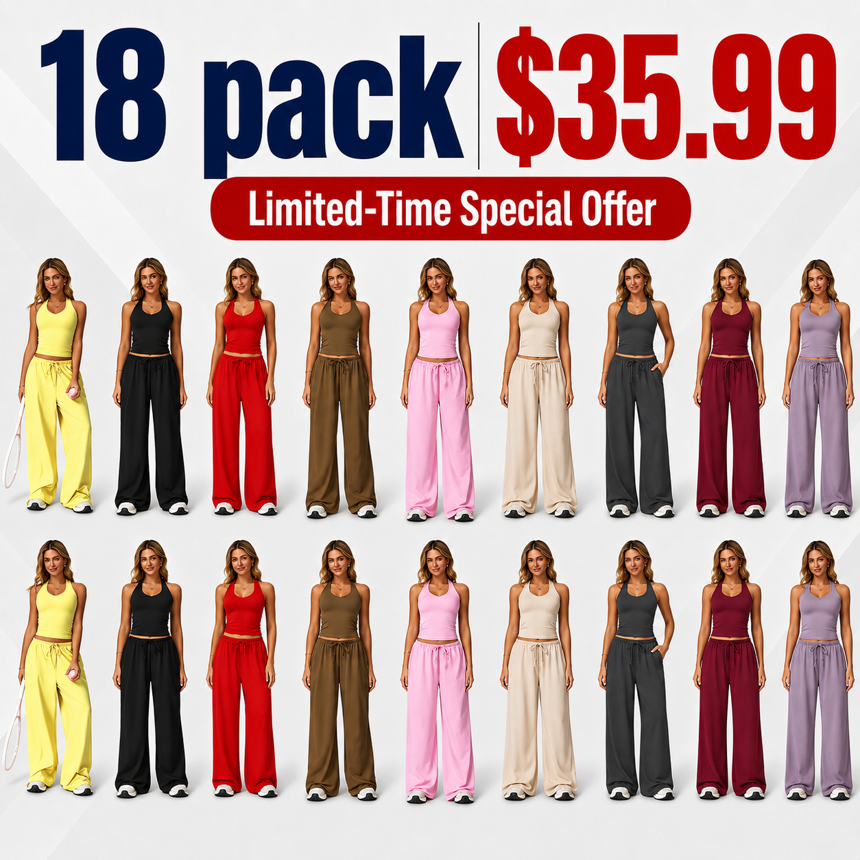 NVWA Women's Summer V Neck Top & Wide Leg Pants Set