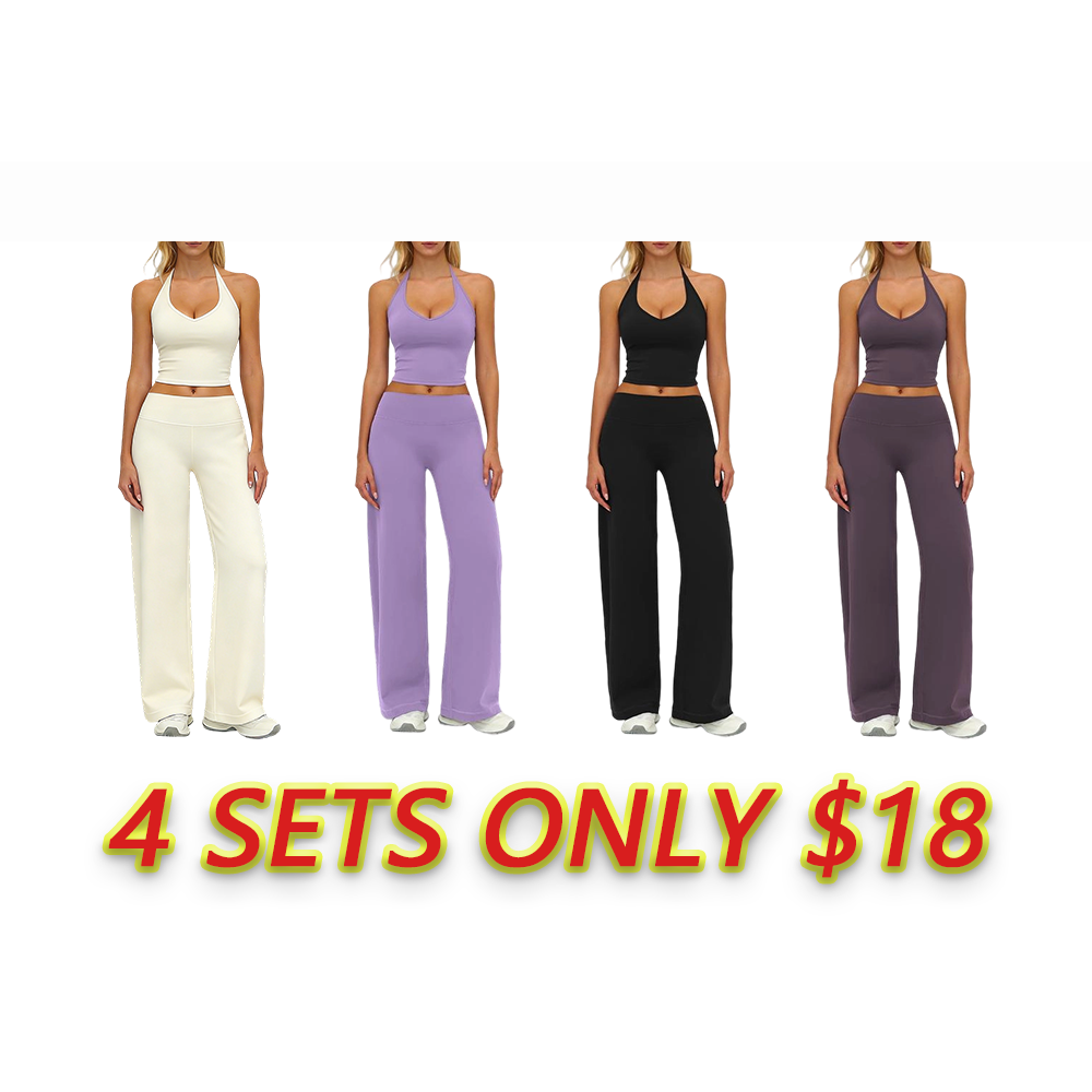 Women’s Stylish Crop Cami Top & Flare Leg Pants Sports Set