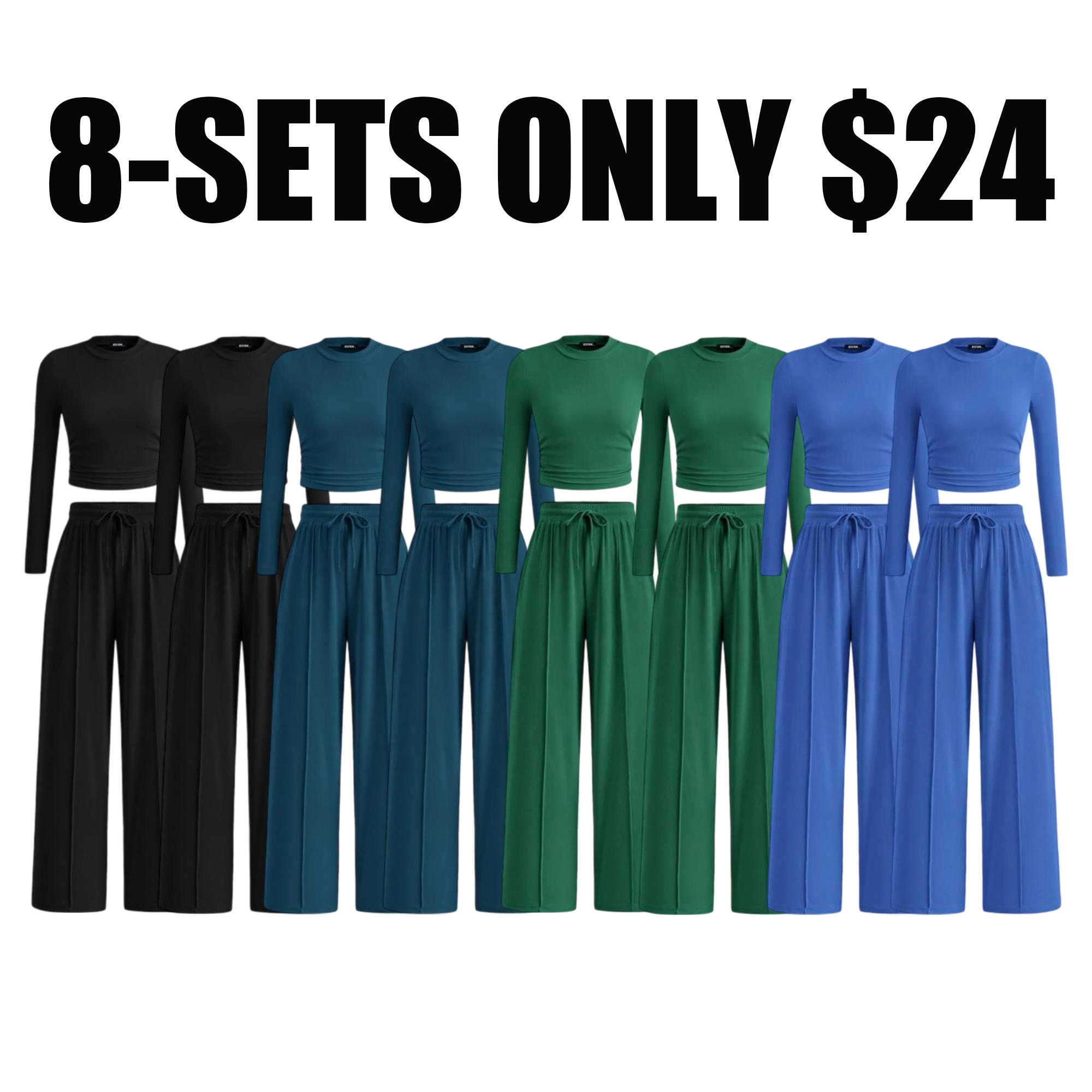 Women's Fall 2-Piece Set – Ribbed Knit Long Sleeve Crop Top & Wide-Leg Pants