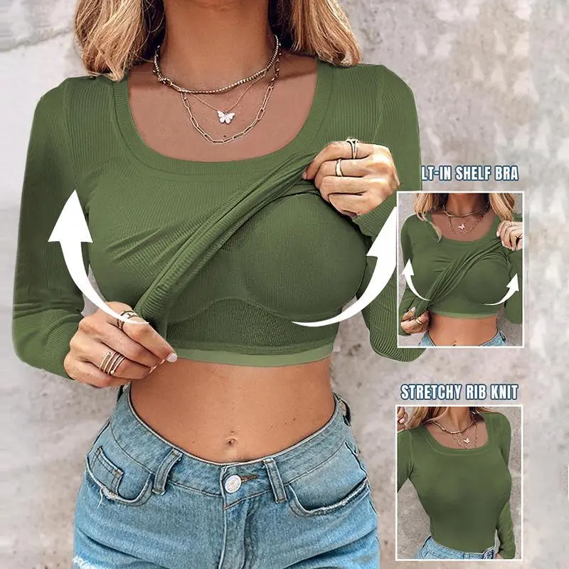 ChicMe Round Neck Ribbed Tank Top with Built-in Bra