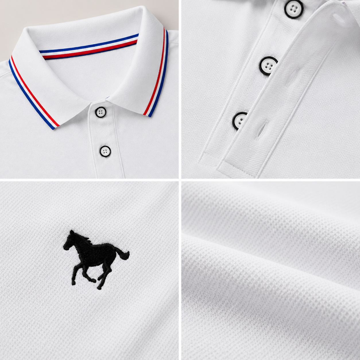 Men's Polo Shirt Set, Polo Style, Casual Fashion, Solid-Color Fitted Short-Sleeve Horse-Print Polo with Contrast Collar, Breathable Shirts for Daily Wear and Golf, Menswear