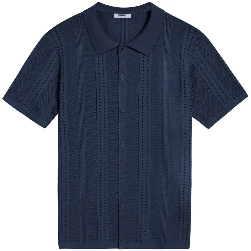 COOFANDY Men's Knit Shirts Short Sleeve Button Down Polo Shirt Fashion Casual Summer Beach Shirts Menswear Top