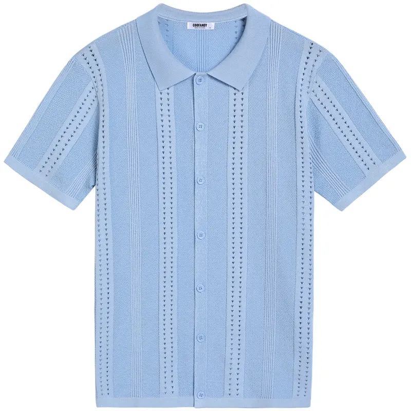 COOFANDY Men's Knit Shirts Short Sleeve Button Down Polo Shirt Fashion Casual Summer Beach Shirts Menswear Top