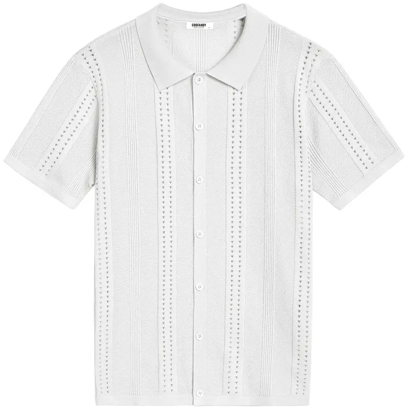 COOFANDY Men's Knit Shirts Short Sleeve Button Down Polo Shirt Fashion Casual Summer Beach Shirts Menswear Top