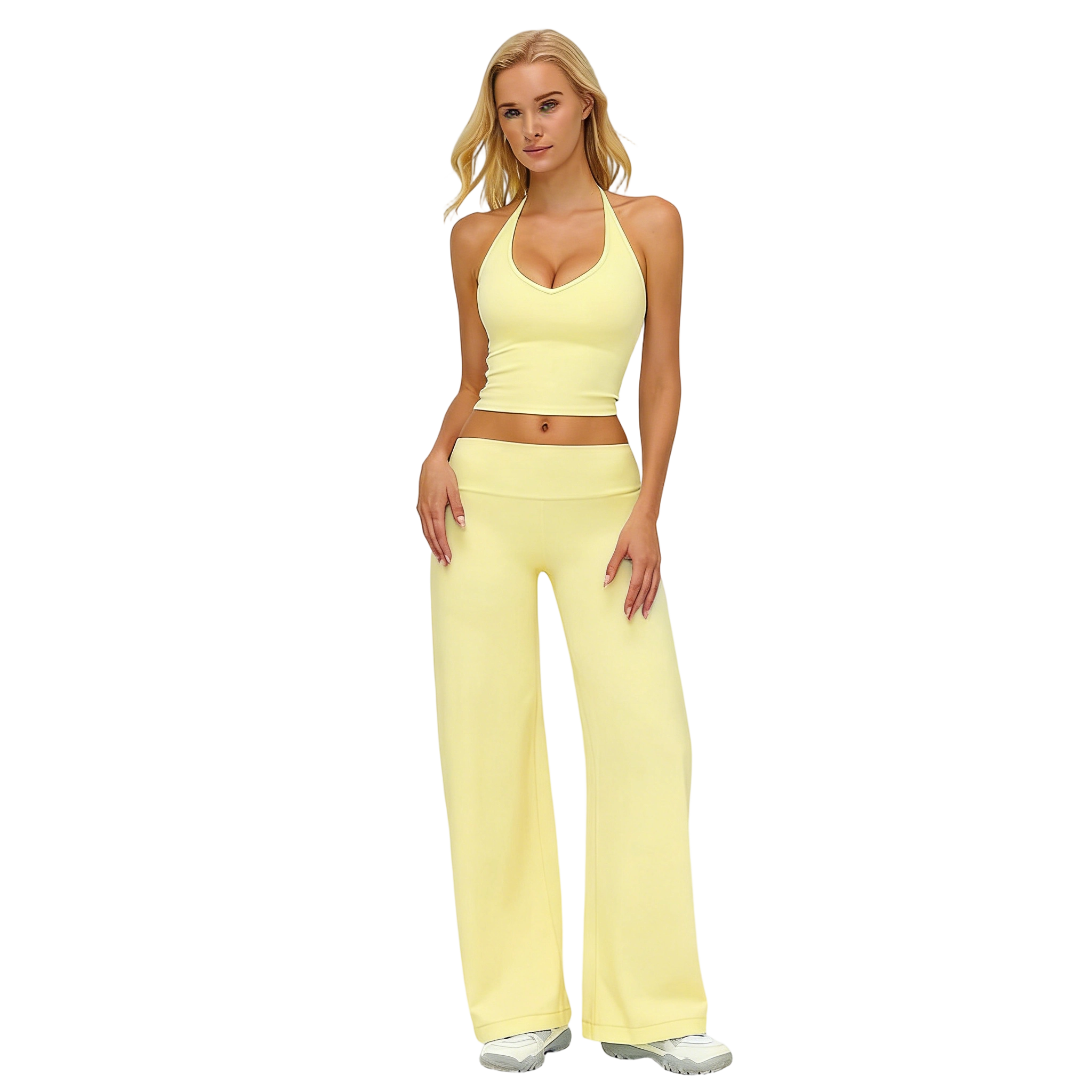 Women’s Stylish Crop Cami Top & Flare Leg Pants Sports Set