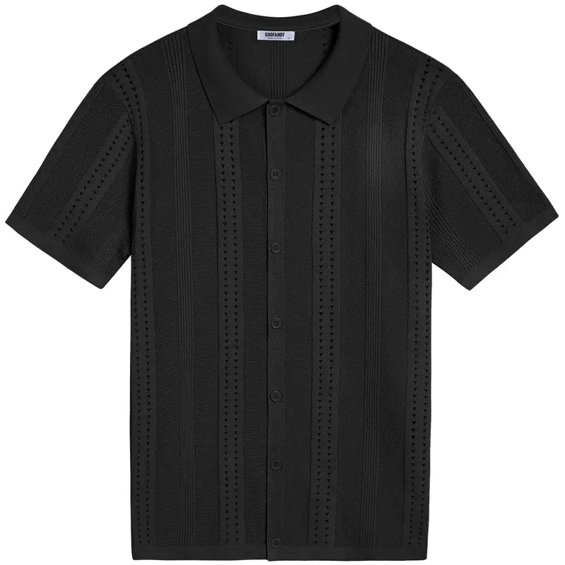 COOFANDY Men's Knit Shirts Short Sleeve Button Down Polo Shirt Fashion Casual Summer Beach Shirts Menswear Top