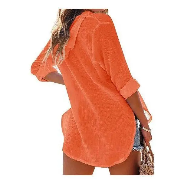 Women's Beach Cover Up hoodies sweatshirt Long Sleeve V-Neck Pocketed Hooded Shirt Top Casual Womenswear