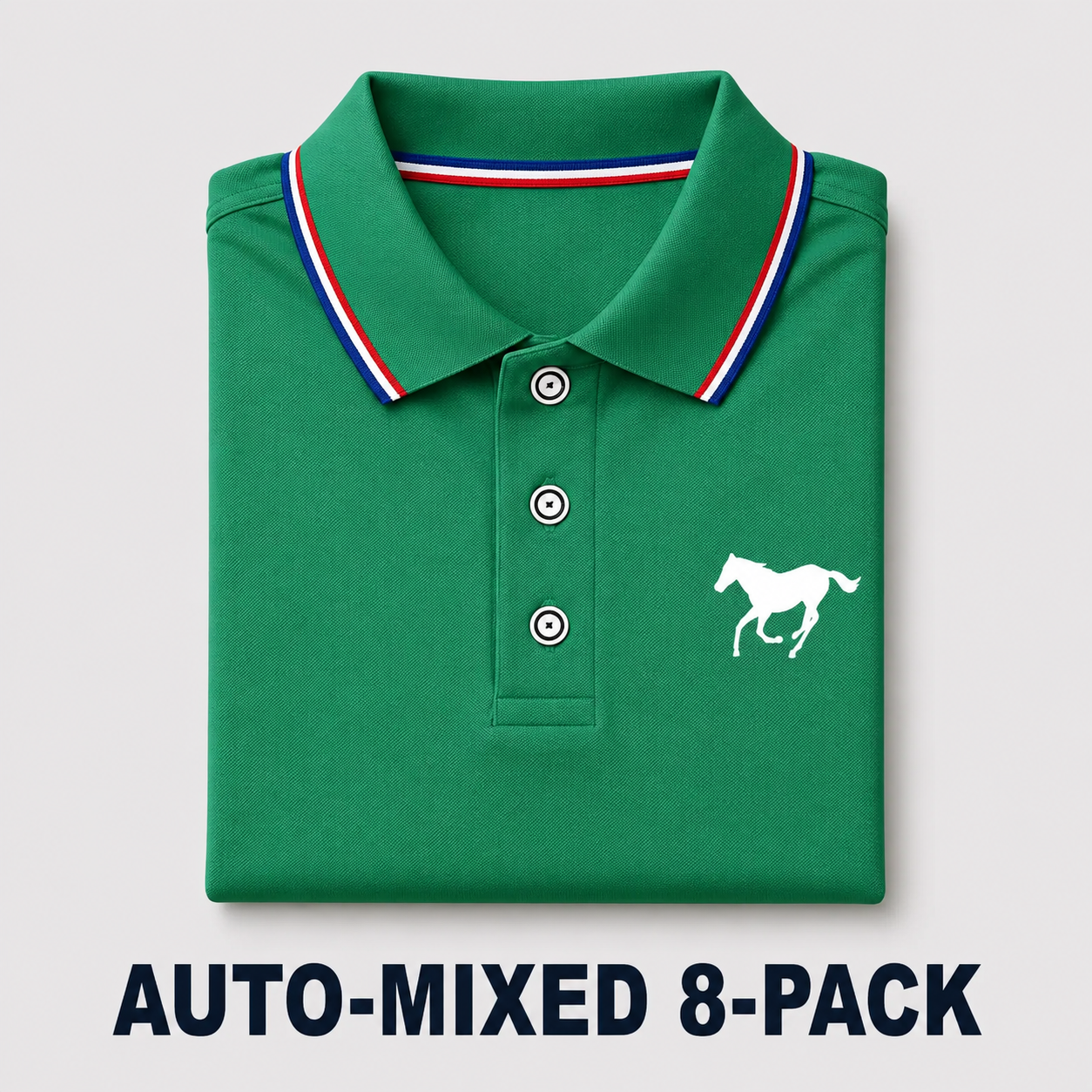 Men's Polo Shirt Set, Polo Style, Casual Fashion, Solid-Color Fitted Short-Sleeve Horse-Print Polo with Contrast Collar, Breathable Shirts for Daily Wear and Golf, Menswear