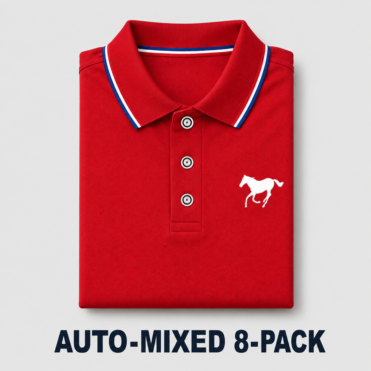 Men's Polo Shirt Set, Polo Style, Casual Fashion, Solid-Color Fitted Short-Sleeve Horse-Print Polo with Contrast Collar, Breathable Shirts for Daily Wear and Golf, Menswear