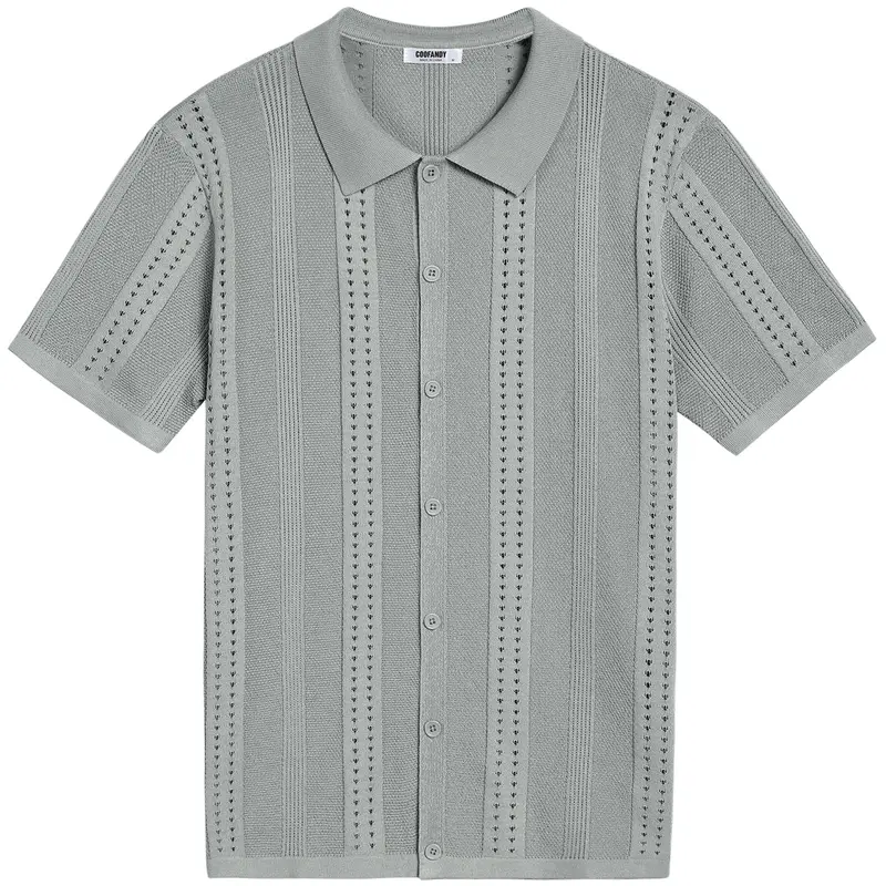 COOFANDY Men's Knit Shirts Short Sleeve Button Down Polo Shirt Fashion Casual Summer Beach Shirts Menswear Top