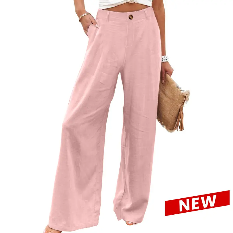 【Limited-Time Special Offer】Women's Cotton Linen Wide Leg Pants Casual Button Up High Waisted Trousers Loose Comfy Spring Summer Womenswear SummerVibes Bohemian Bottoms Minimalist
