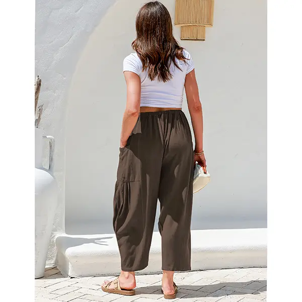 TARSE Women's Linen Wide Leg Pants - Casual Palazzo Harem