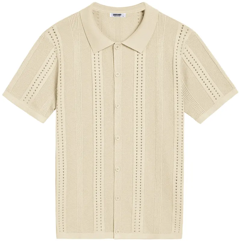 COOFANDY Men's Knit Shirts Short Sleeve Button Down Polo Shirt Fashion Casual Summer Beach Shirts Menswear Top