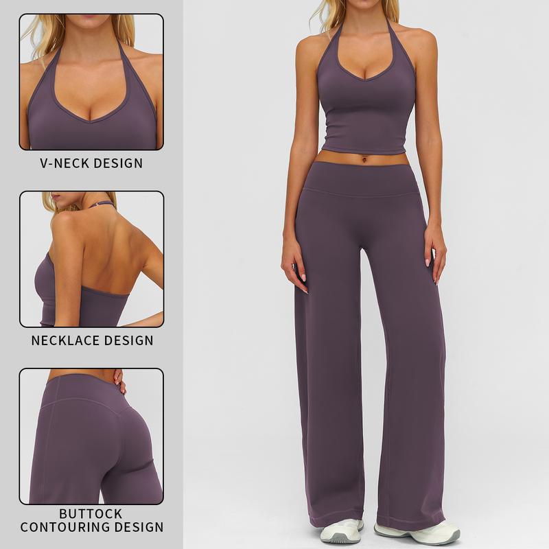 Women’s Stylish Crop Cami Top & Flare Leg Pants Sports Set