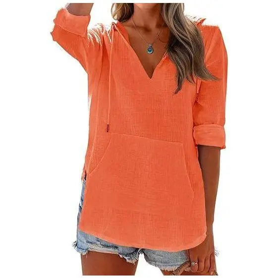 Women's Beach Cover Up hoodies sweatshirt Long Sleeve V-Neck Pocketed Hooded Shirt Top Casual Womenswear