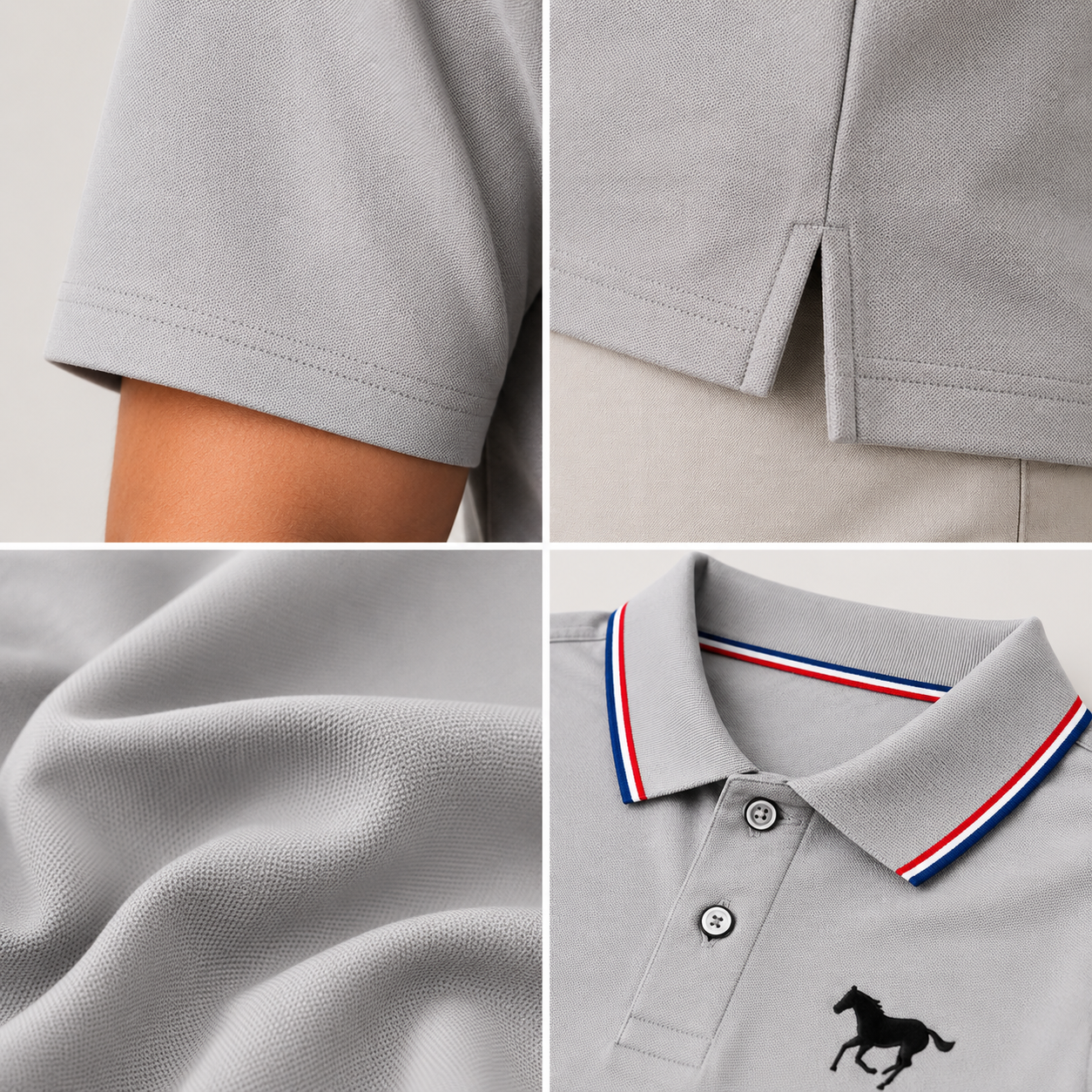 Men's Polo Shirt Set, Polo Style, Casual Fashion, Solid-Color Fitted Short-Sleeve Horse-Print Polo with Contrast Collar, Breathable Shirts for Daily Wear and Golf, Menswear