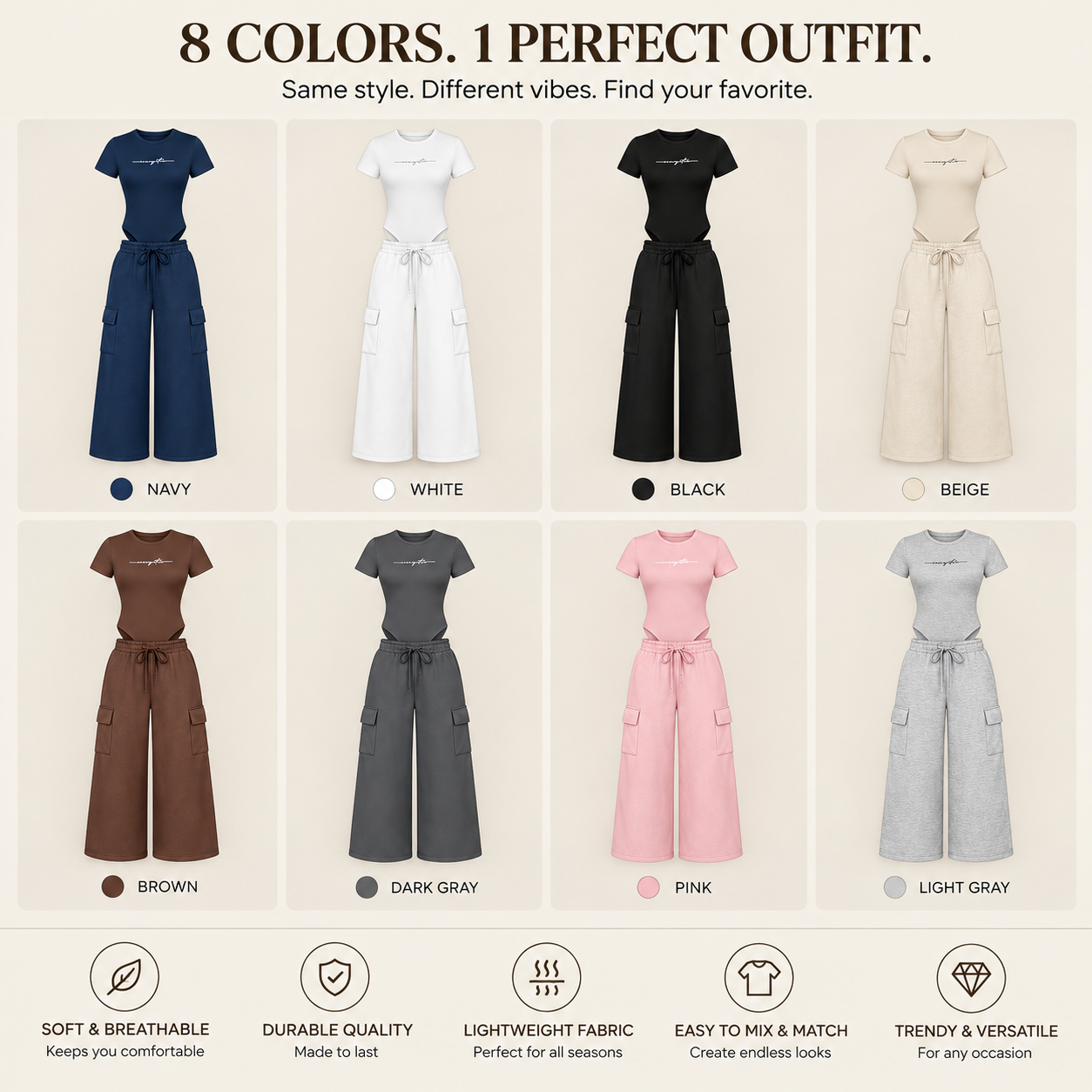 Women's Matching Lounge Set – Soft Tee & Wide Leg Pants