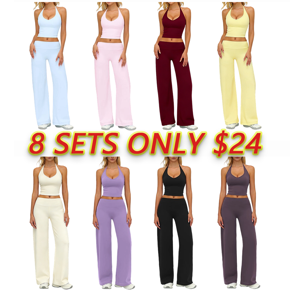 Women’s Stylish Crop Cami Top & Flare Leg Pants Sports Set