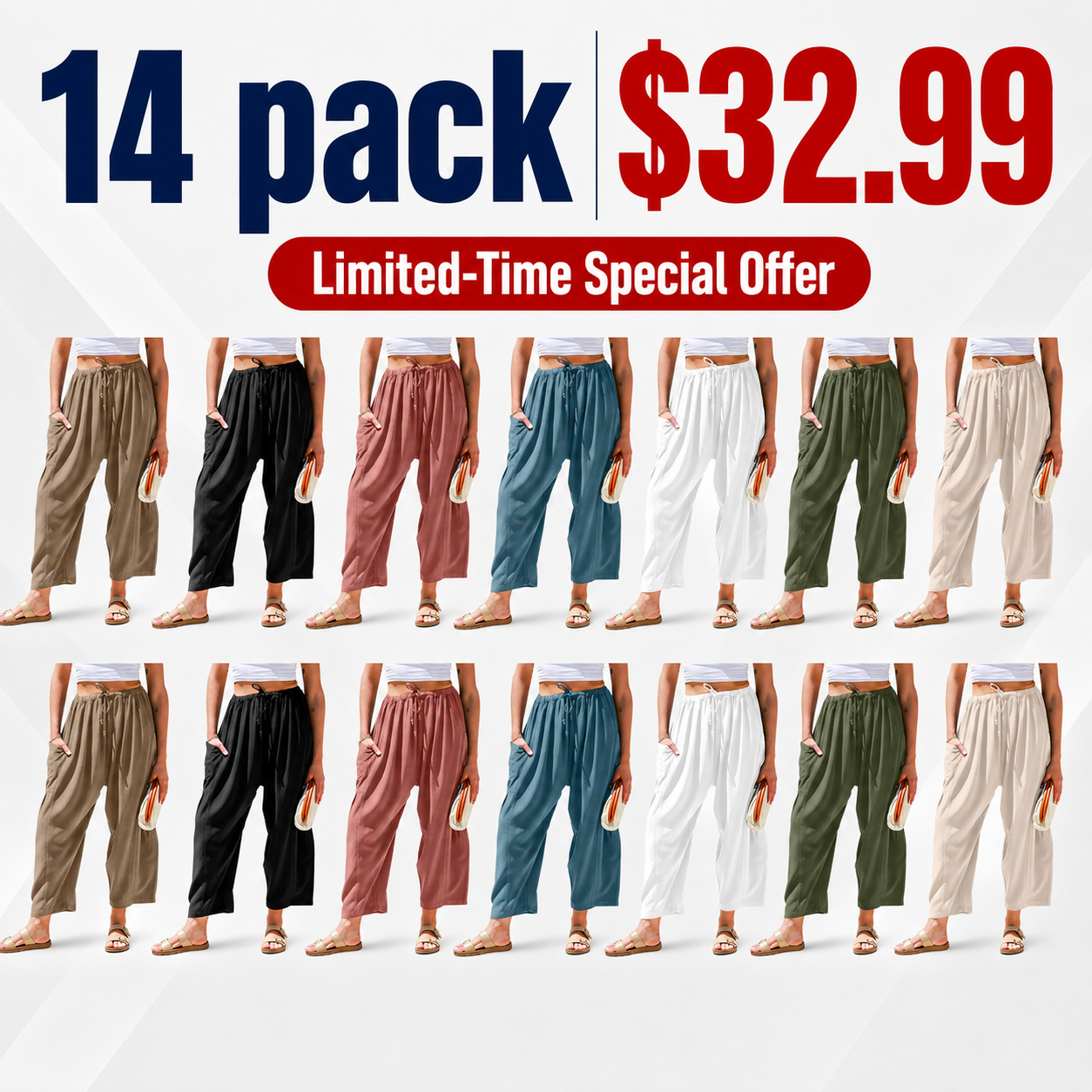 TARSE Women's Linen Wide Leg Pants - Casual Palazzo Harem