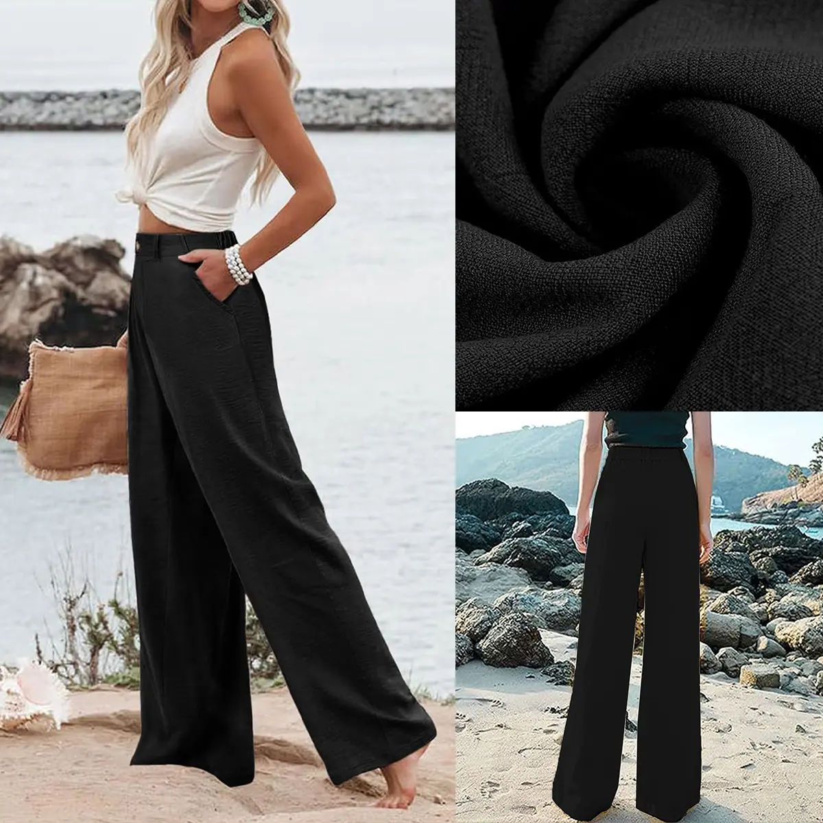 UANEO Women's Cotton Linen Wide Leg Pants Casual Button Up High Waisted Trousers Loose Comfy Spring Summer Womenswear SummerVibes Bohemian Bottoms Minimalist