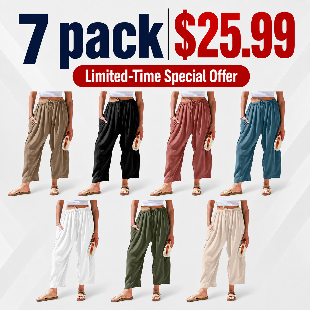 TARSE Women's Linen Wide Leg Pants - Casual Palazzo Harem