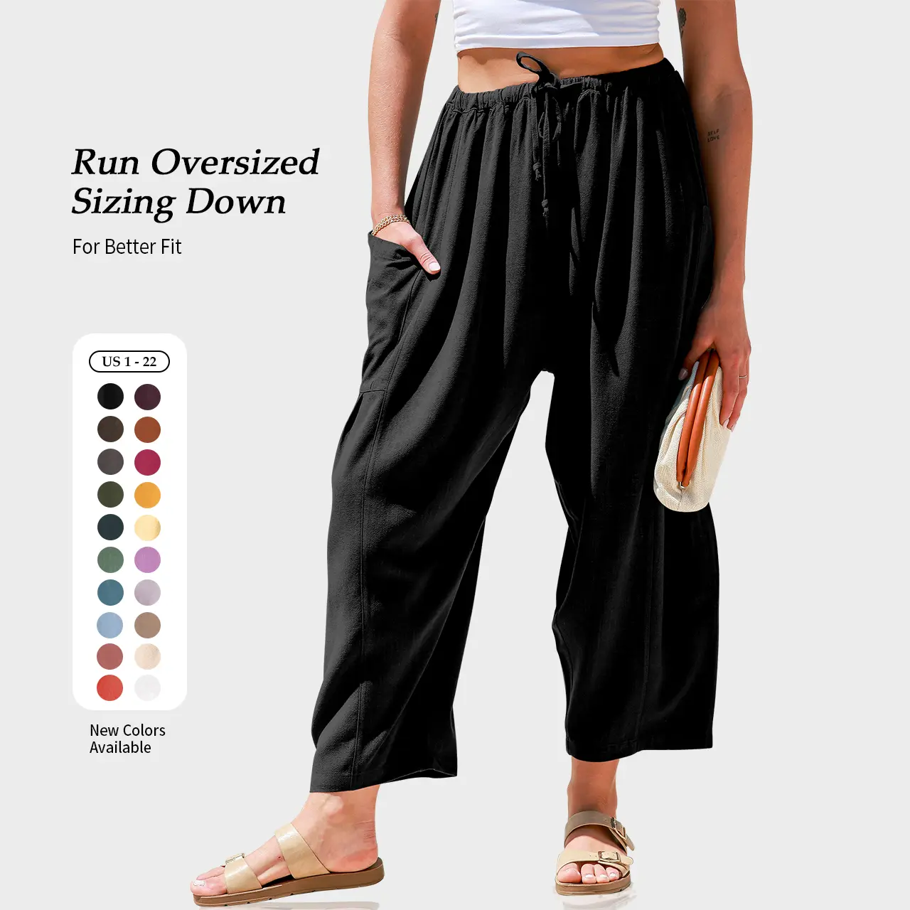 TARSE Women's Linen Wide Leg Pants - Casual Palazzo Harem