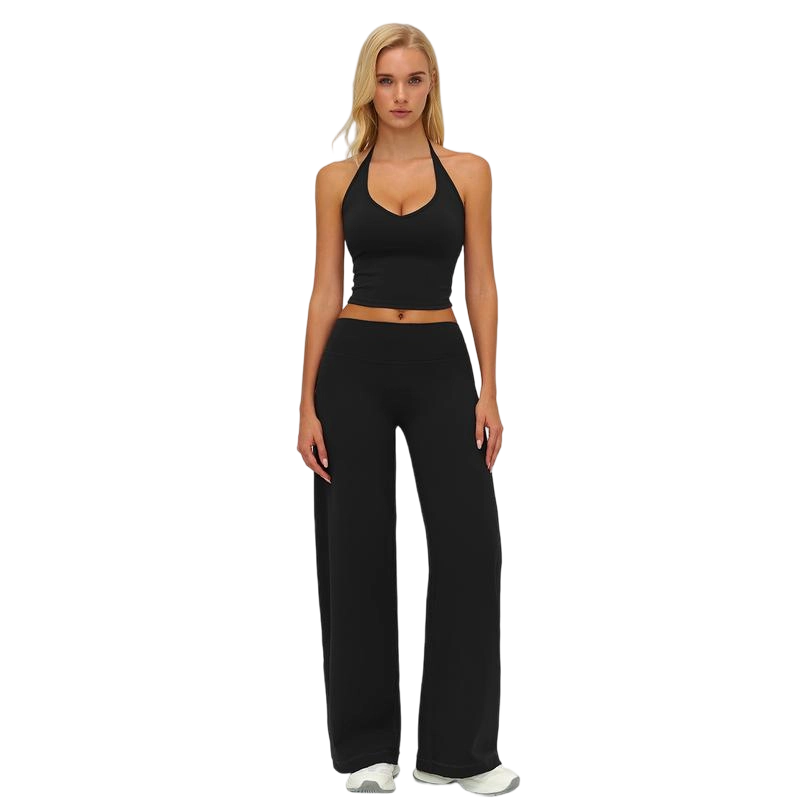 Women’s Stylish Crop Cami Top & Flare Leg Pants Sports Set