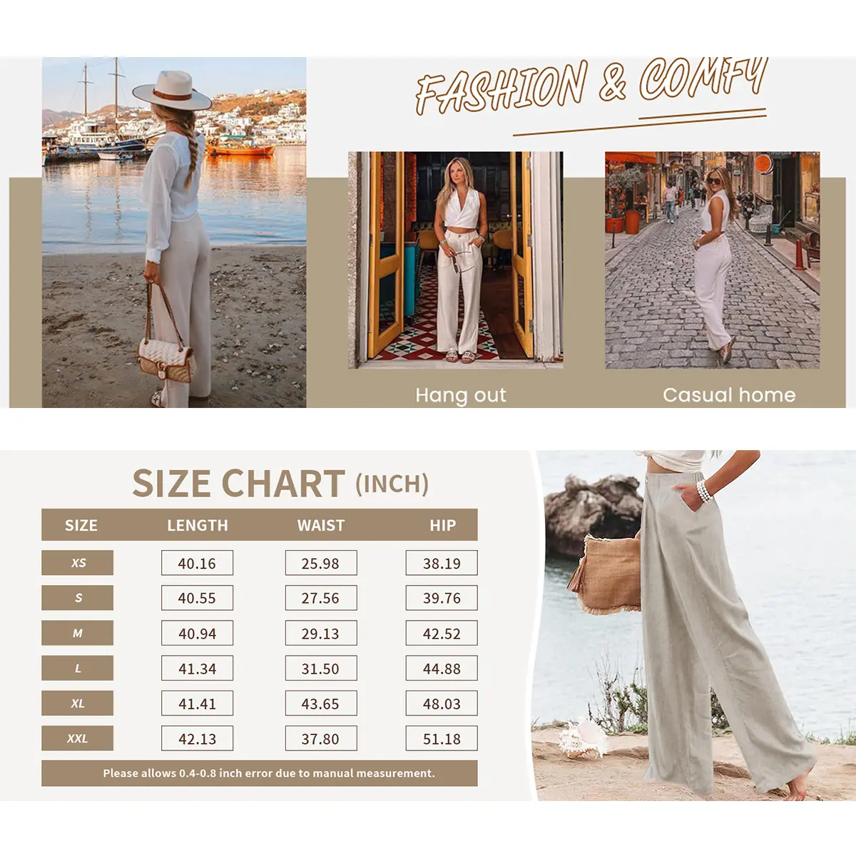 UANEO Women's Cotton Linen Wide Leg Pants Casual Button Up High Waisted Trousers Loose Comfy Spring Summer Womenswear SummerVibes Bohemian Bottoms Minimalist