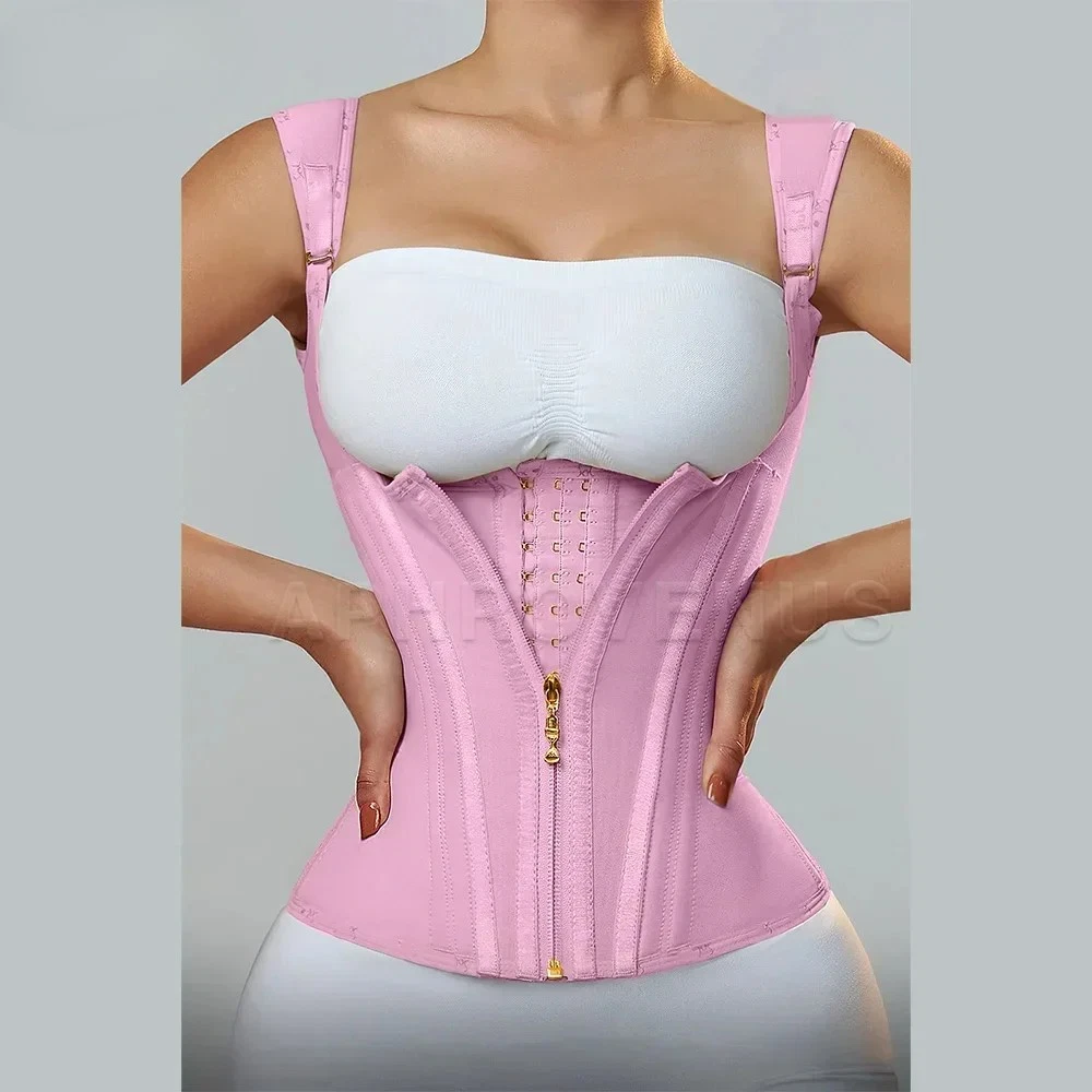 Women Double Compression Waist Trainer Corset with Bone Adjustable Zipper Shaper