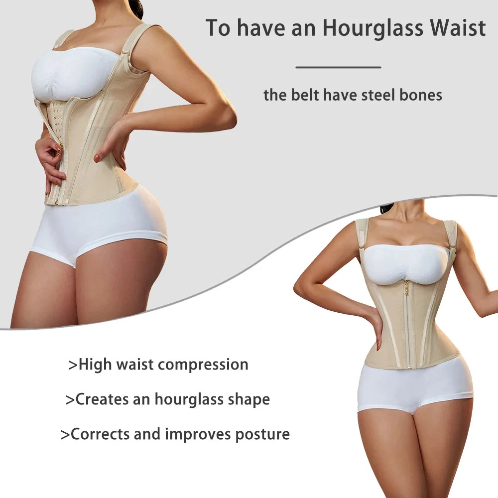 Women Double Compression Waist Trainer Corset with Bone Adjustable Zipper Shaper