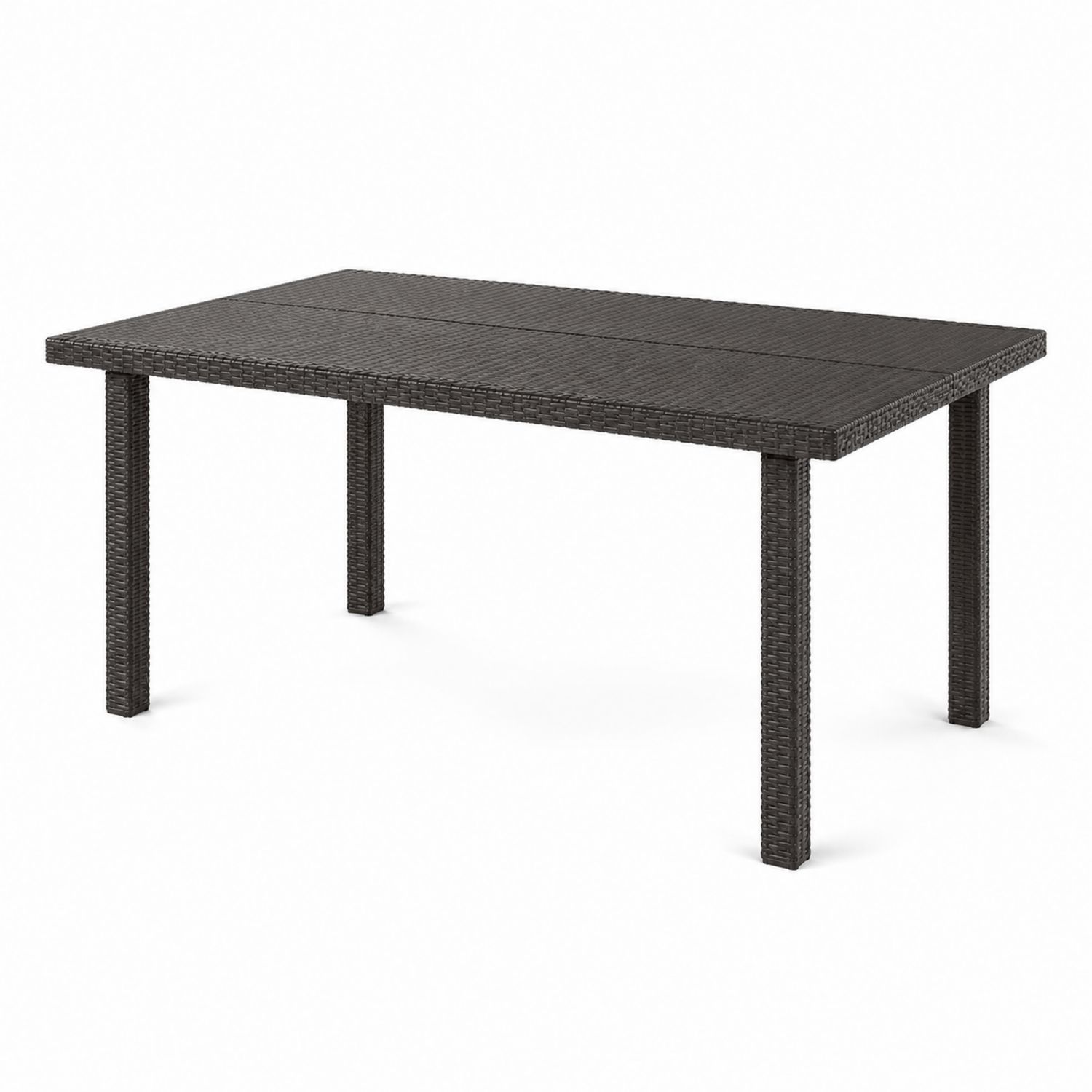 Mesa de comedor exterior de ratán negro con estructura de acero