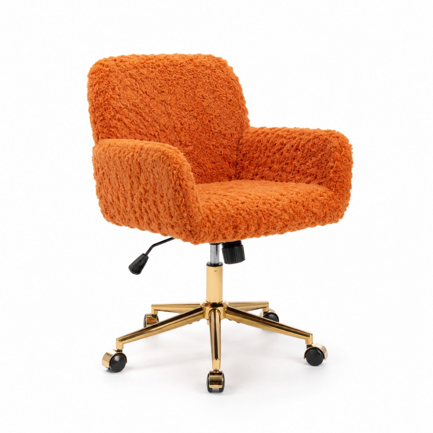 Silla Giratoria de Tela Naranja con Base Metálica Dorada