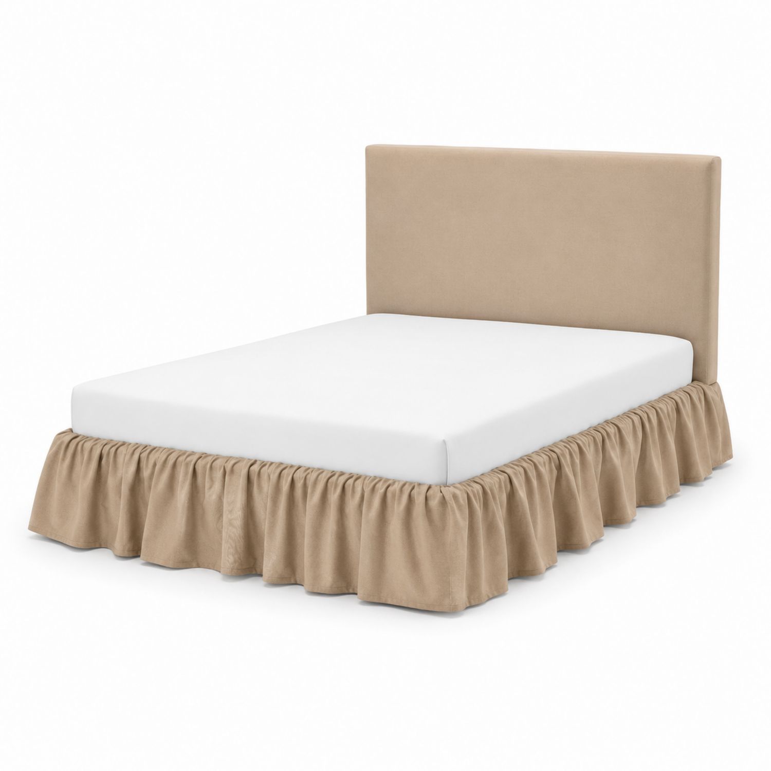 Cama tapizada con cabecera recta y volante de algodón beige 200x150 cm
