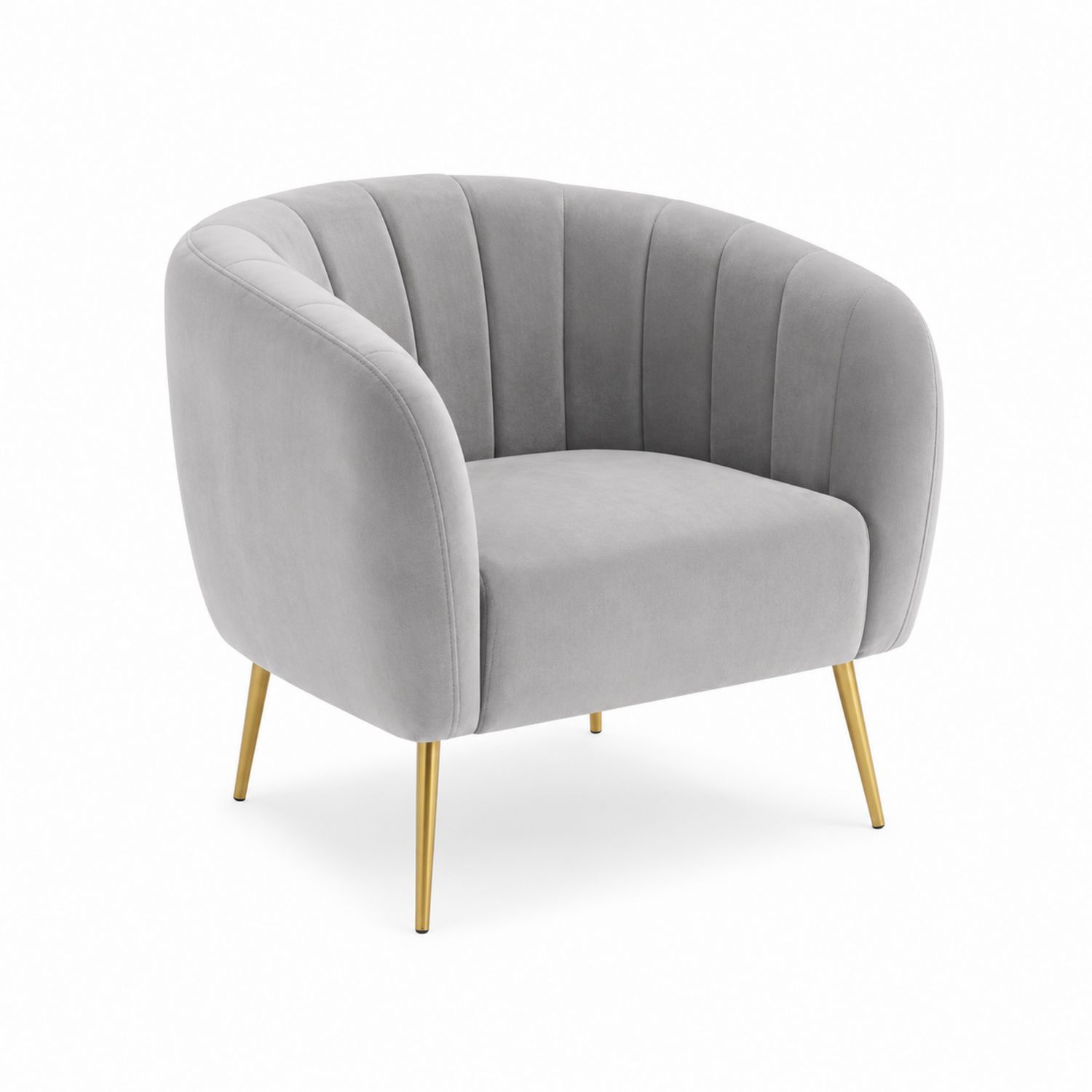 Silla de tela gris con patas de metal