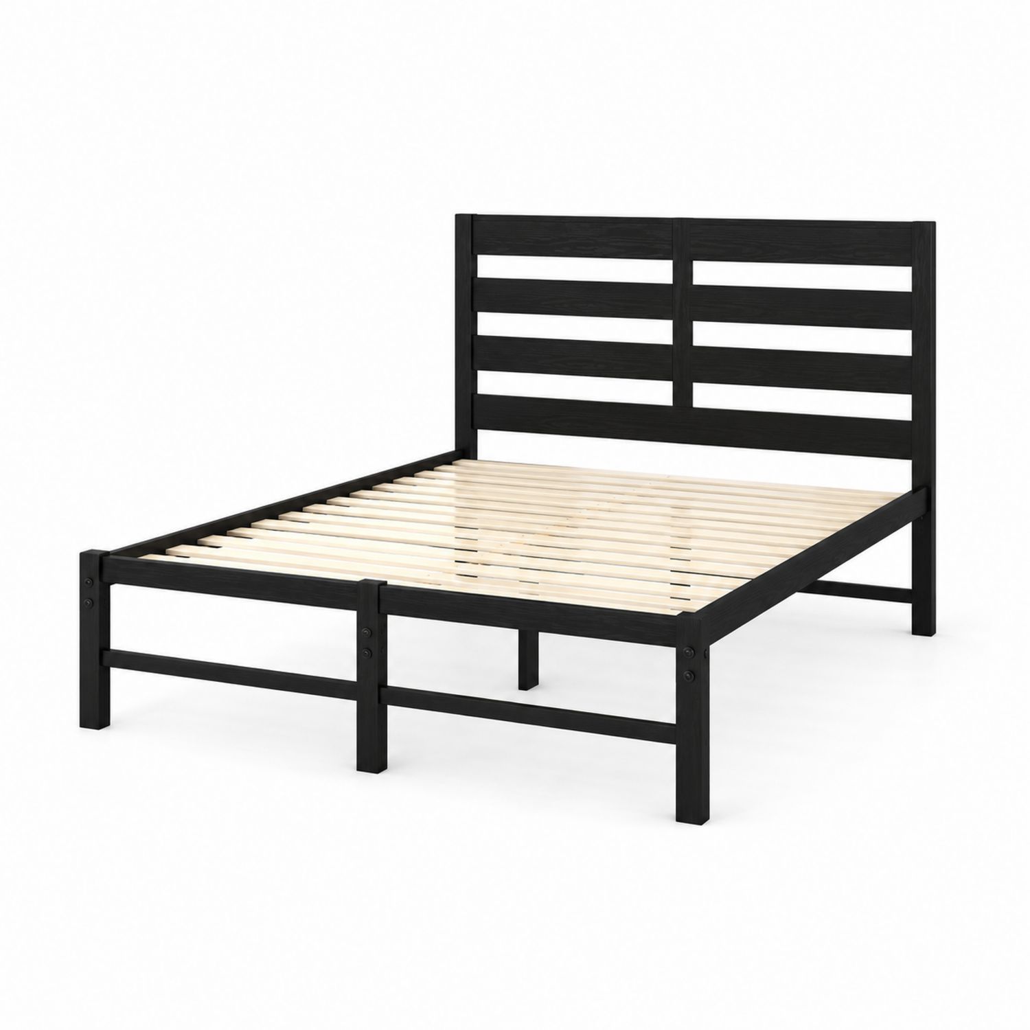 Cama de madera con cabecero de listones 200x160 cm Negro/Natural