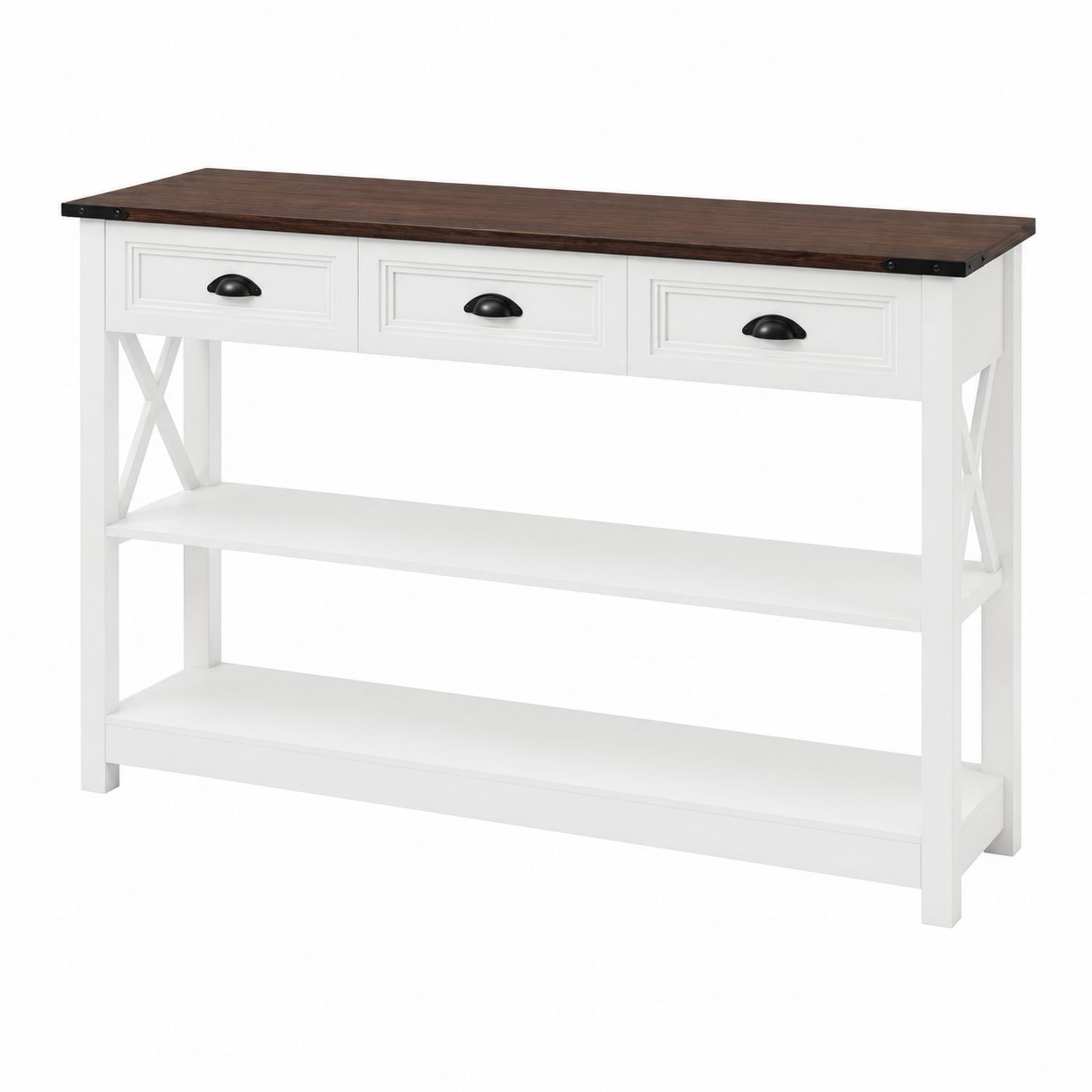 Mesa consola de madera de pino con 3 cajones y estantes