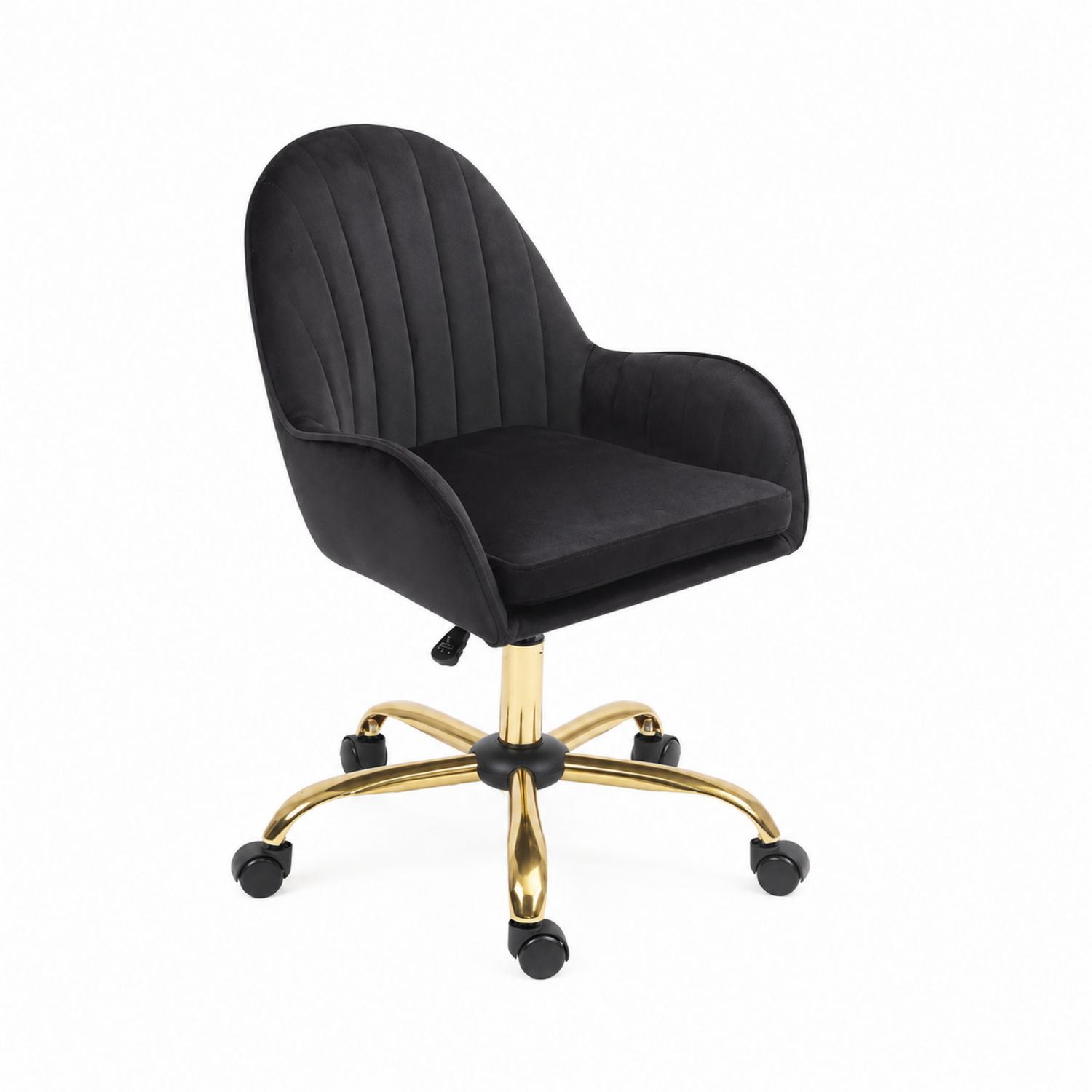 Silla giratoria de terciopelo con base metálica dorada