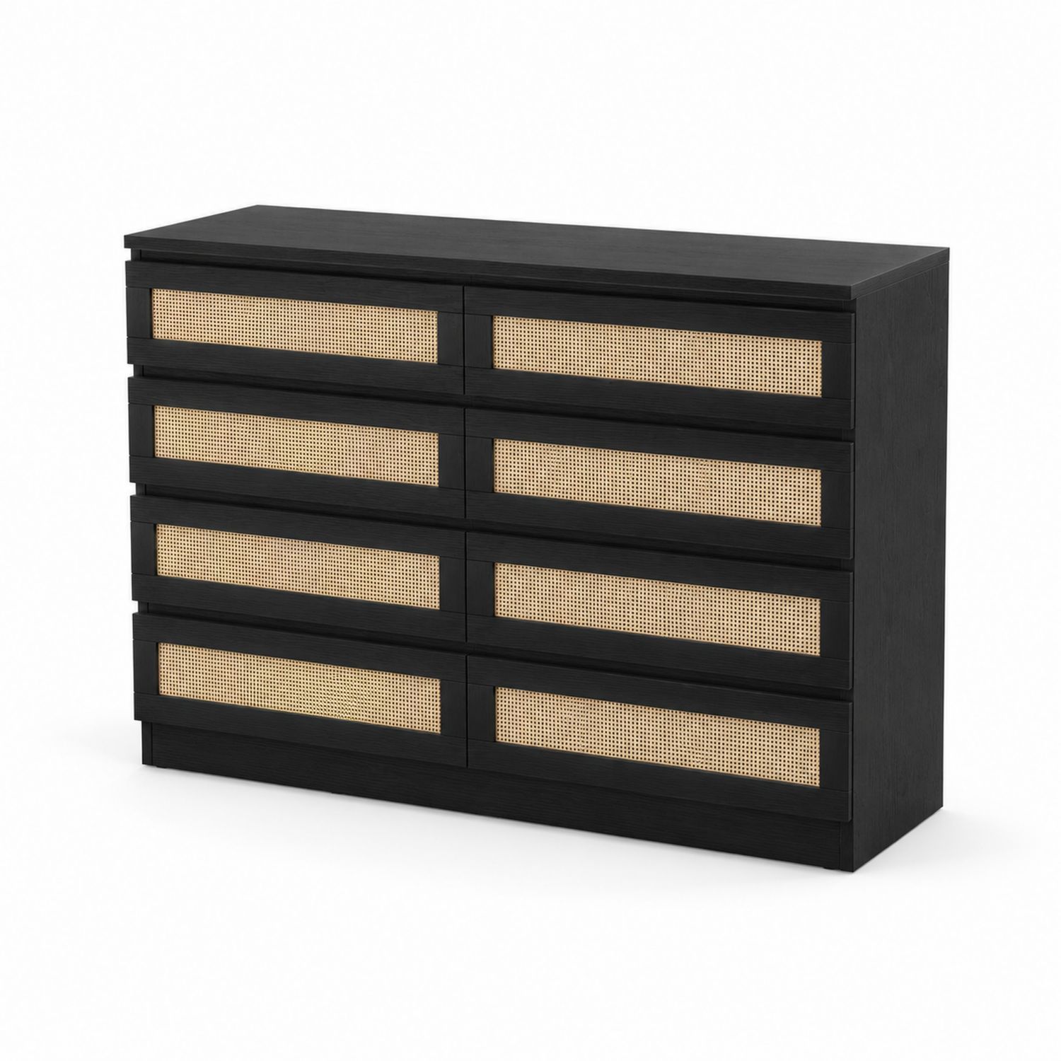 Cómoda de Madera Negra con Rejilla y 10 Cajones